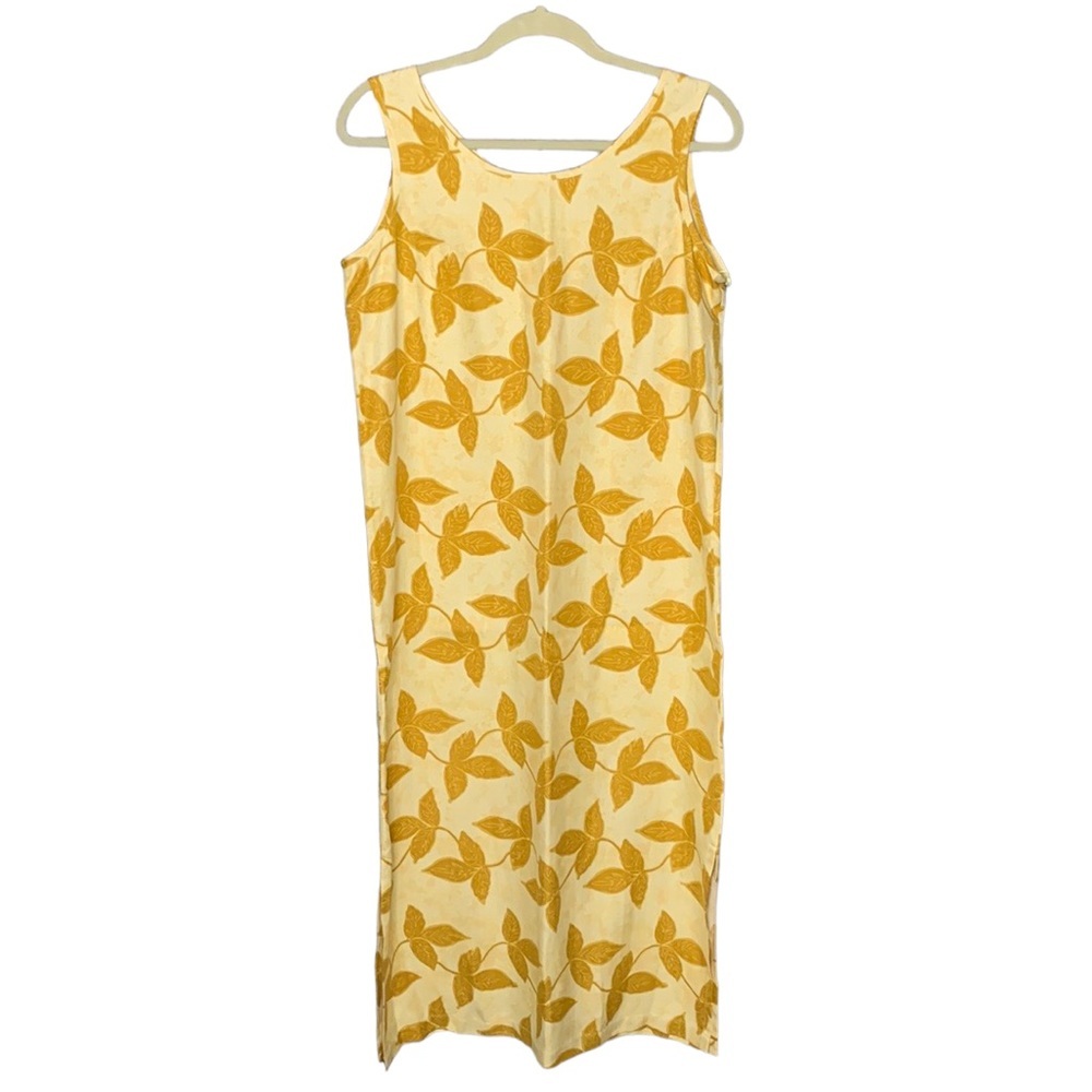 Pineapple Moon Sleeveless Dress 100% Silk Floral Slit Sides Relaxed Fit